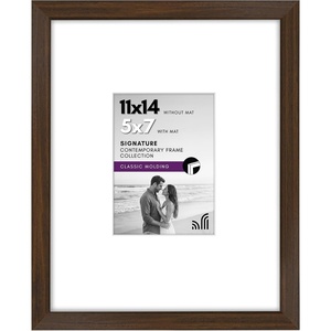 image:imageAmericanflat 11x14 Picture Frame with ShatterResistant Glass  Use as 5x7 Frame with Mat or Display 11x14 Photo Without Mat  Signature Collection  Picture Frames for Wall Display  Black  Shatterresistant glass hangs vertical or horizontal sawtooth hangers included use with or without matWalnut