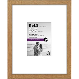 image:imageAmericanflat 11x14 Picture Frame with ShatterResistant Glass  Use as 5x7 Frame with Mat or Display 11x14 Photo Without Mat  Signature Collection  Picture Frames for Wall Display  Black  Shatterresistant glass hangs vertical or horizontal sawtooth hangers included use with or without matDark Oak