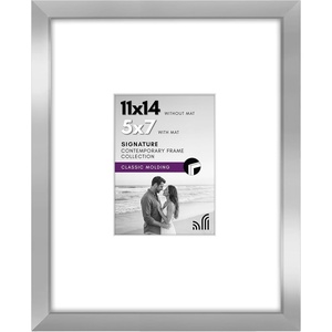 image:imageAmericanflat 11x14 Picture Frame with ShatterResistant Glass  Use as 5x7 Frame with Mat or Display 11x14 Photo Without Mat  Signature Collection  Picture Frames for Wall Display  Black  Shatterresistant glass hangs vertical or horizontal sawtooth hangers included use with or without matSilver