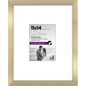 image:imageAmericanflat 11x14 Picture Frame with ShatterResistant Glass  Use as 5x7 Frame with Mat or Display 11x14 Photo Without Mat  Signature Collection  Picture Frames for Wall Display  Black  Shatterresistant glass hangs vertical or horizontal sawtooth hangers included use with or without matGold