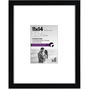 image:imageAmericanflat 11x14 Picture Frame with ShatterResistant Glass  Use as 5x7 Frame with Mat or Display 11x14 Photo Without Mat  Signature Collection  Picture Frames for Wall Display  Black  Shatterresistant glass hangs vertical or horizontal sawtooth hangers included use with or without matBlack