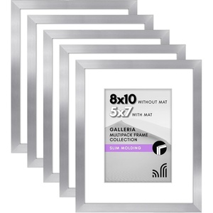image:imageAmericanflat 11x14 Picture Frame 5Pack  Matted to 8x11  Black  Slim Molding construction Polished plexiglass front hangs vertical or horizontal sawtooth hangers includedSilver