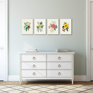 image:imageAmericanflat Folk Art Flowers By Annie Bailey  4 Piece Wrapped Canvas Set 11x14