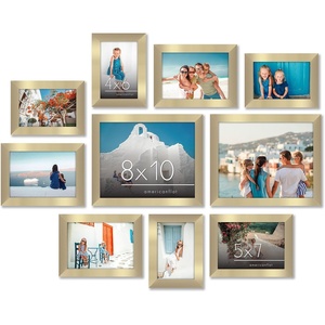 image:imageAmericanflat Set of 10 Picture Frames with ShatterResistant Glass  Gallery Wall Frame Set with Two 8x10 Four 5x7 and Four 4x6 Frames  Signature Collection  Driftwood  Includes two 8x10 four 5x7 and four 4x6 shatterresistant glass hanging hardware includedGold