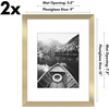 image:imageAmericanflat 11x14 Picture Frame 2Pack  Matted to 8x10  White  Slim Molding construction Polished plexiglass front hangs vertical or horizontal sawtooth hangers includedGold