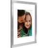 image:imageAmericanflat 8x8 Picture Frame  Matted to 5x5  Engineered Wood  White  Shatterresistant glass wall or tabletop display with included easel sawtooth hangers included secure turntab backingSilver