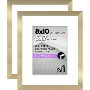 image:imageAmericanflat 11x14 Picture Frame 2Pack  Matted to 8x10  White  Slim Molding construction Polished plexiglass front hangs vertical or horizontal sawtooth hangers includedGold