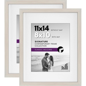 image:imageAmericanflat 11x14 Picture Frame with ShatterResistant Glass  Set of 2  Use as 8x10 Frame with Mat or Display 11x14 Photo Without Mat  Signature Collection  Picture Frames for Wall  White  Engineered Wood construction Shatterresistant glass hangs vertical or horizontal sawtooth hangers includedLight Wood