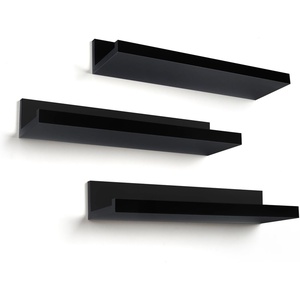 image:imageAmericanflat 14 Floating Shelves for Wall  Set of 3  Made of Engineered Wood with Lipped Ledge  Floating Wall Shelves for Bedroom Bathroom Kitchen Office and Living Room  BlackBlack