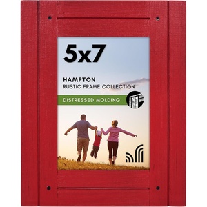 image:imageAmericanflat 5x7 Picture Frame with Polished Crystal Clear Glass  Hampton Collection  Distressed Wood Picture Frames for Tabletop and Wall Display  Charcoal Black  Polished glass wall or tabletop display with included easel sawtooth hangers included fits photos posters and artRed