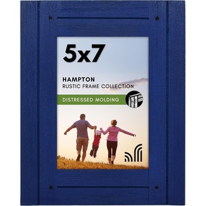 image:imageAmericanflat 5x7 Picture Frame with Polished Crystal Clear Glass  Hampton Collection  Distressed Wood Picture Frames for Tabletop and Wall Display  Charcoal Black  Polished glass wall or tabletop display with included easel sawtooth hangers included fits photos posters and artNavy