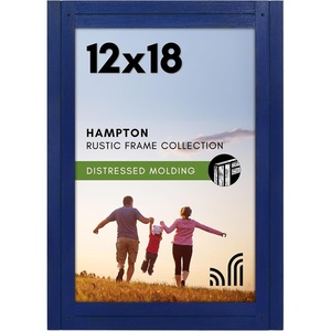 image:imageAmericanflat 5x7 Picture Frame with Polished Crystal Clear Glass  Hampton Collection  Distressed Wood Picture Frames for Tabletop and Wall Display  Charcoal Black  Polished glass wall or tabletop display with included easel sawtooth hangers included fits photos posters and artNavy Blue
