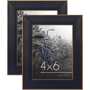 image:imageAmericanflat 5x7 Picture Frame with Polished Crystal Clear Glass  Set of 2  Hampton Collection  Distressed Wood Picture Frames for Tabletop and Wall Display  Rustic Tan  Polished glass wall or tabletop display with included easel hanging hardware included fits photos and artBlack