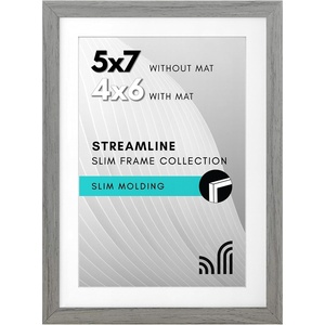 image:imageAmericanflat 5x7 Picture Frame with ShatterResistant Glass  Use as 4x6 Frame with Mat or Display 5x7 Photo Without Mat  Streamline Collection  Picture Frames for Tabletop and Wall  White  Shatterresistant glass wall or tabletop display with included easel triangle hangers included secure turntab backingGrey
