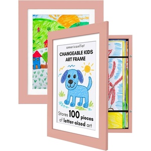 image:imageAmericanflat 85x11 Changeable Kids Art Frame  White  Holds 100 art pieces magnetic front door builtin keyholes for wall display stores finished artworkPink