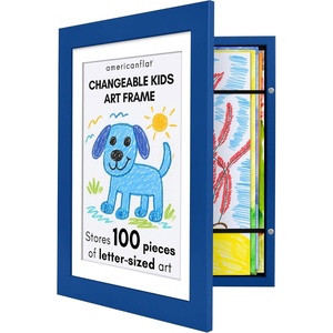 image:imageAmericanflat 85x11 Changeable Kids Art Frame  White  Holds 100 art pieces magnetic front door builtin keyholes for wall display stores finished artworkSapphire Blue