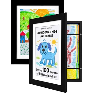 image:imageAmericanflat 85x11 Changeable Kids Art Frame  White  Holds 100 art pieces magnetic front door builtin keyholes for wall display stores finished artworkBlack