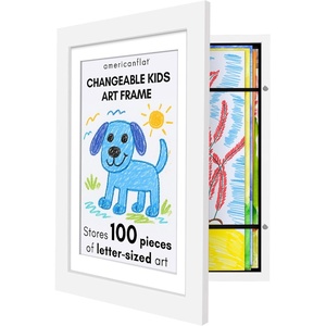 image:imageAmericanflat 85x11 Changeable Kids Art Frame  White  Holds 100 art pieces magnetic front door builtin keyholes for wall display stores finished artworkWhite