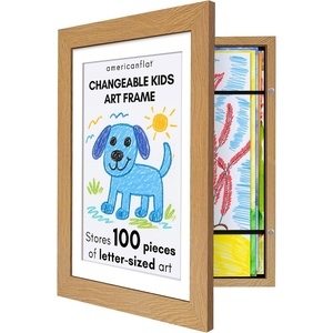 image:imageAmericanflat 85x11 Changeable Kids Art Frame  White  Holds 100 art pieces magnetic front door builtin keyholes for wall display stores finished artworkDark Oak