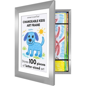 image:imageAmericanflat 85x11 Changeable Kids Art Frame  White  Holds 100 art pieces magnetic front door builtin keyholes for wall display stores finished artworkSilver