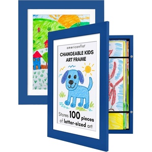 image:imageAmericanflat 85x11 Changeable Kids Art Frame  White  Holds 100 art pieces magnetic front door builtin keyholes for wall display stores finished artworkBlue