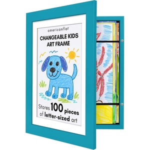 image:imageAmericanflat 85x11 Changeable Kids Art Frame  White  Holds 100 art pieces magnetic front door builtin keyholes for wall display stores finished artworkAquamarine