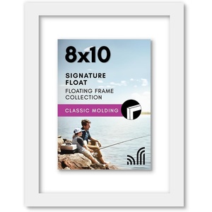 image:imageAmericanflat 8x10 Floating Picture Frame with Polished CrystalClear Glass  Use as 5x7 Picture Frame or Display 4x6 Photo  Signature Float Collection  Photo Frames for Tabletop or Wall  White  Photo floats between crystalclear glass wall or tabletop display with included easel sawtooth hangers includedWhite