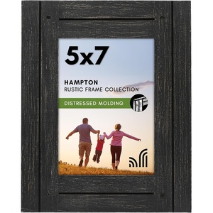 image:imageAmericanflat 8x10 Picture Frame with Polished Crystal Clear Glass  Hampton Collection  Distressed Wood Picture Frames for Tabletop and Wall Display  Charcoal Black  Polished glass wall or tabletop display with included easel sawtooth hangers included fits photos posters and artCharcoal Black