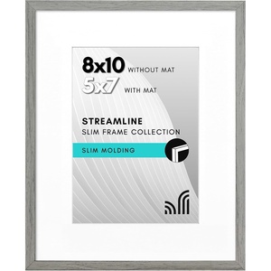 image:imageAmericanflat 8x10 Picture Frame with ShatterResistant Glass  Use as 5x7 Frame with Mat or Display 8x10 Photo Without Mat  Streamline Collection  Picture Frames for Tabletop and Wall  White  Shatterresistant glass wall or tabletop display with included easel sawtooth hangers included secure turntab backingGrey