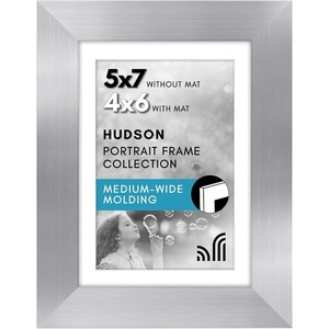 image:imageAmericanflat 8x8 Picture Frame  Matted to 5x5  Engineered Wood  White  Shatterresistant glass wall or tabletop display with included easel sawtooth hangers included secure turntab backingSilver