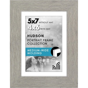 image:imageAmericanflat 8x8 Picture Frame  Matted to 5x5  Engineered Wood  White  Shatterresistant glass wall or tabletop display with included easel sawtooth hangers included secure turntab backingGrey Wood