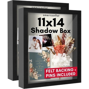 image:imageAmericanflat 8x8 Shadow Box Frame 2Pack  Engineered Wood  Black  Shatterresistant glass 15 inch interior depth displays keepsakes medals and memorabilia sawtooth hangers included11x14