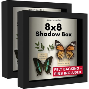 image:imageAmericanflat 8x8 Shadow Box Frame 2Pack  Engineered Wood  Black  Shatterresistant glass 15 inch interior depth displays keepsakes medals and memorabilia sawtooth hangers included8x8