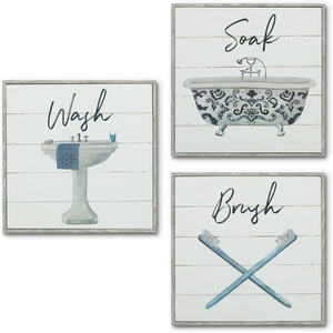 image:imageAmericanflat Bathroom Signs 3PK  Wash Soak Brush  Three 10 Bathroom Signs for Wall DecorGrey
