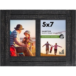 image:imageAmericanflat Hinged 4x6 Triple Picture Frame with 3 Photo Openings and Polished Glass  Distressed Wood Collage Picture Frames for Tabletop and Wall Display  Hampton Collection  Charcoal Black  Polished glass wall or tabletop display with included easel sawtooth hangers included fits photos posters and artCharcoal