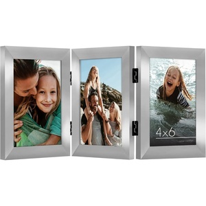 image:imageAmericanflat Hinged 8x10 Picture Frame with ShatterResistant Glass  Double Picture Frames with Engineered Wood  Signature Collection  Photo Frame for Tabletop Display  WhiteSilver