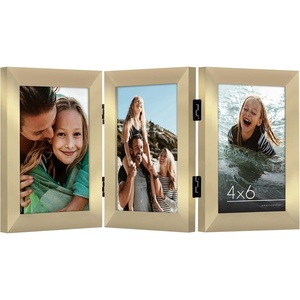 image:imageAmericanflat Hinged 8x10 Picture Frame with ShatterResistant Glass  Double Picture Frames with Engineered Wood  Signature Collection  Photo Frame for Tabletop Display  WhiteGold