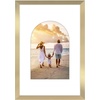 image:imageAmericanflat 11x14 Picture Frame with ShatterResistant Glass  Use as 8x10 Frame with Mat or Display 11x14 Photo Without Mat  Signature Collection  Picture Frames for Wall Display  Driftwood  Engineered Wood construction Shatterresistant glass hangs vertical or horizontal sawtooth hangers includedGold