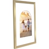 image:imageAmericanflat 11x14 Picture Frame with ShatterResistant Glass  Use as 8x10 Frame with Mat or Display 11x14 Photo Without Mat  Signature Collection  Picture Frames for Wall Display  Driftwood  Engineered Wood construction Shatterresistant glass hangs vertical or horizontal sawtooth hangers includedGold