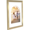 image:imageAmericanflat 11x14 Picture Frame with ShatterResistant Glass  Use as 8x10 Frame with Mat or Display 11x14 Photo Without Mat  Signature Collection  Picture Frames for Wall Display  Driftwood  Engineered Wood construction Shatterresistant glass hangs vertical or horizontal sawtooth hangers includedGold