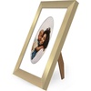 image:imageAmericanflat 11x14 Picture Frame with ShatterResistant Glass  Use as 8x10 Frame with Mat or Display 11x14 Photo Without Mat  Signature Collection  Picture Frames for Wall Display  Driftwood  Engineered Wood construction Shatterresistant glass hangs vertical or horizontal sawtooth hangers includedGold