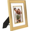 image:imageAmericanflat 8x10 Picture Frame with ShatterResistant Glass  Use as 5x7 Frame with Mat or Display 8x10 Photo Without Mat  Streamline Collection  Picture Frames for Tabletop and Wall  Gold  Shatterresistant glass wall or tabletop display with included easel triangle hangers included secure turntab backingGold