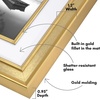 image:imageAmericanflat 8x10 Picture Frame with ShatterResistant Glass  Use as 5x7 Frame with Mat or Display 8x10 Photo Without Mat  Streamline Collection  Picture Frames for Tabletop and Wall  Gold  Shatterresistant glass wall or tabletop display with included easel triangle hangers included secure turntab backingGold