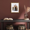 image:imageAmericanflat 8x10 Picture Frame with ShatterResistant Glass  Use as 5x7 Frame with Mat or Display 8x10 Photo Without Mat  Streamline Collection  Picture Frames for Tabletop and Wall  Mahogany  Shatterresistant glass wall or tabletop display with included easel triangle hangers included secure turntab backingGold