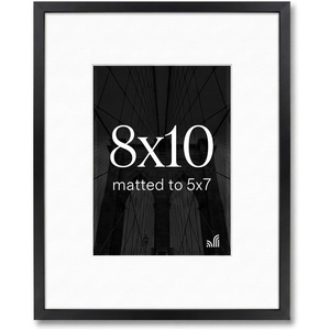 image:imageAmericanflat 11x14 Picture Frame  Matted to 8x10  Metal  Gold  Shatterresistant glass hangs vertical or horizontal sawtooth hangers included secure turntab backingBlack