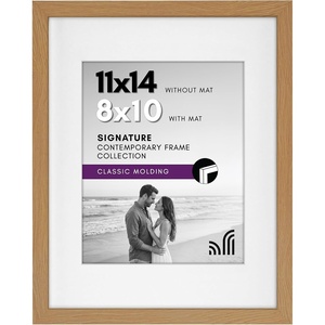 image:imageAmericanflat 11x14 Picture Frame with ShatterResistant Glass  Use as 8x10 Frame with Mat or Display 11x14 Photo Without Mat  Signature Collection  Picture Frames for Wall Display  Dark OakDark Oak