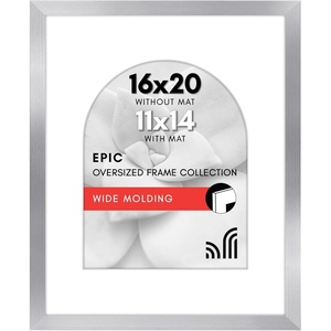 image:imageAmericanflat 11x14 Picture Frame with ShatterResistant Glass  Use as 8x10 Frame with Mat or Display 11x14 Photo Without Mat  Signature Collection  Picture Frames for Wall Display  Dark OakSilver