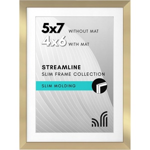 image:imageAmericanflat 11x14 Picture Frame with ShatterResistant Glass  Use as 8x10 Frame with Mat or Display 11x14 Photo Without Mat  Streamline Collection  Thin Border Picture Frames for Wall  Mahogany  Shatterresistant glass hangs vertical or horizontal sawtooth hangers included secure turntab backingGold