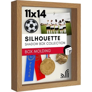 image:imageAmericanflat 11x14 Shadow Box Frame with ShatterResistant Glass  Silhouette Collection  Large Shadow Box Display Case for Tabletop and Wall Display  Dark Oak with Soft Felt Back  Shatterresistant glass 15 inch interior depth hangs vertical or horizontal displays keepsakes medals and memorabiliaDark Oak