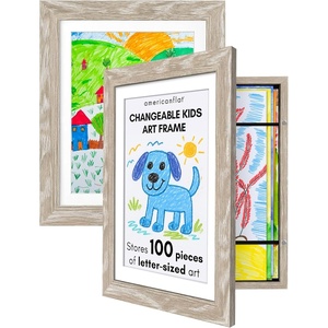 image:imageAmericanflat 85x11 Changeable Kids Art Frame 2Pack  Driftwood  Holds 100 art pieces magnetic front door builtin keyholes for wall display stores finished artworkDriftwood